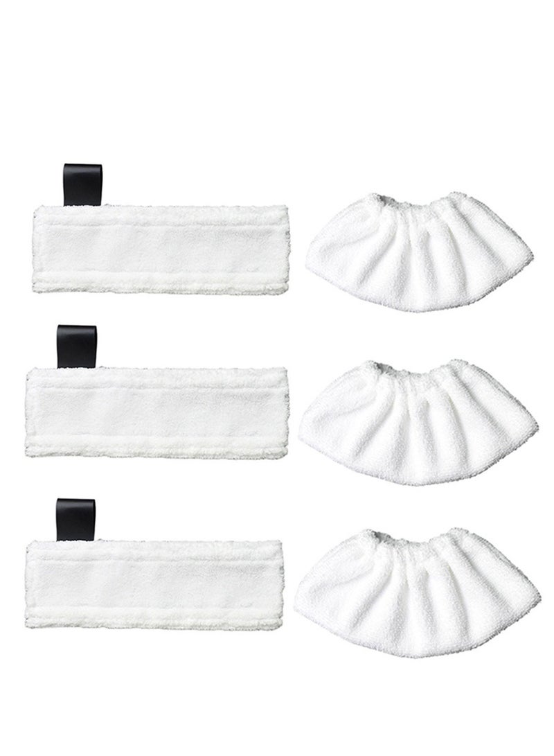 6 Piece Steam Mop Replacement Pads Compatible for Karcher SC Steam Cleaner Microfiber Mop Cloth Steam Pocket Mop Pads Set for SC Floor Nozzle SC2 SC3 SC4 SC5(3 Mop Cloth and 3 Cloth Cover),White.  - Image 1