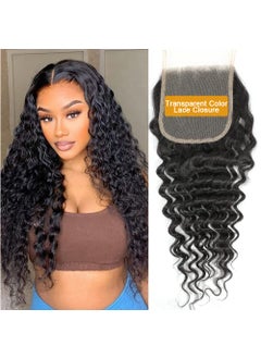QTHAIR QTHAIR 20inch HD Closure Deep Wave Closure Human Hair 14A Transparent HD Lace Closure Brazilian Virgin Remy Human Hair Deep Wave HD Lace Frontal Closure Pre Plucked with Baby Hair Natural Black Color 