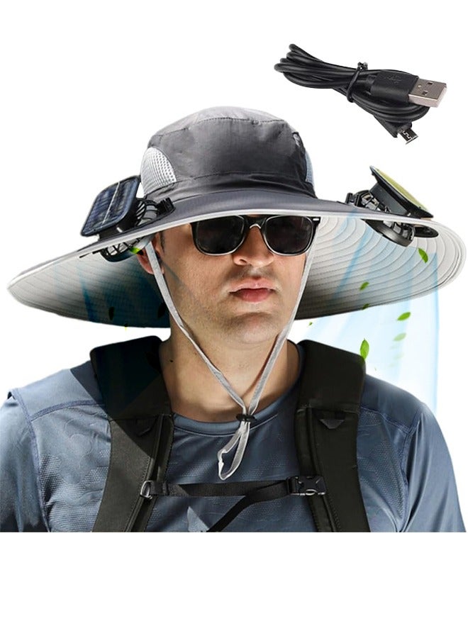 fdsport Wide Brim Sun Hat with Solar Fan, Solar Fan Hat, Men Sunscreen Sun Hats with Fans, SolarFan Outdoor - Image 1