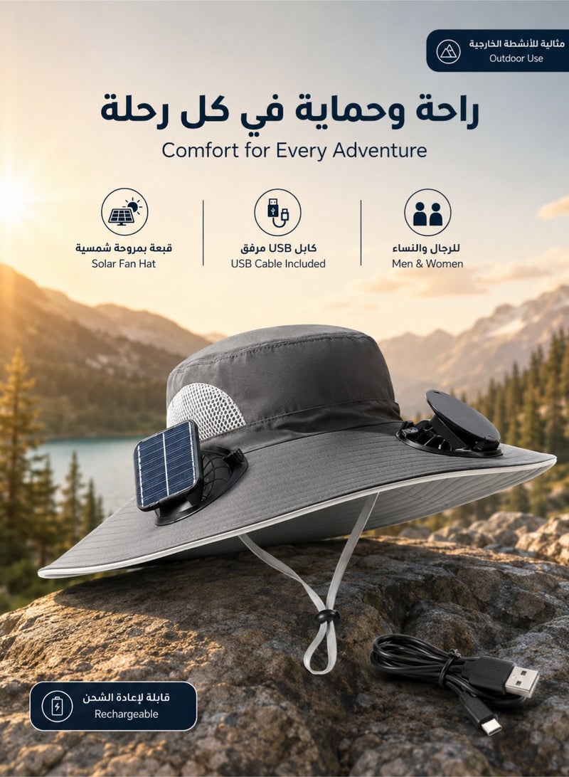 fdsport Solar Fan Sun Hat for Men Women, Wide Brim Bucket Hat with Solar Powered Cooling Fan, UPF50+ UV Protection Breathable Outdoor Fishing Hat for Hiking Camping Gardening Beach Safari Travel - Image 2