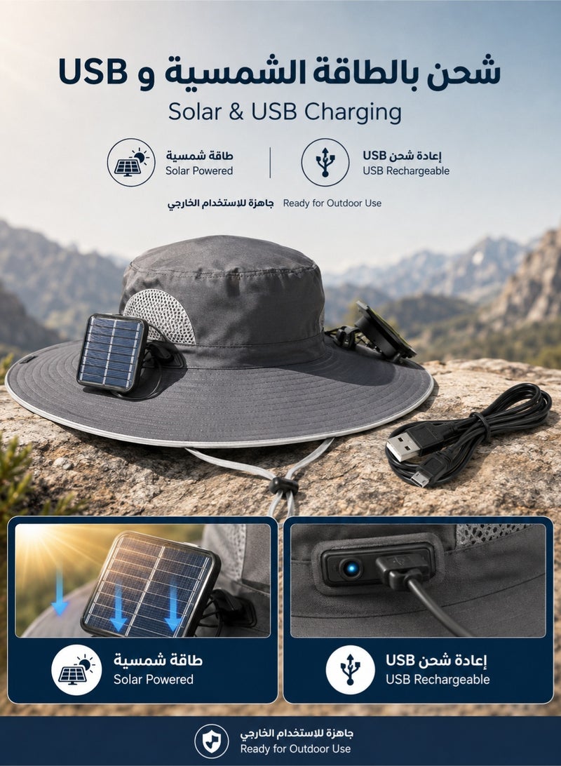 fdsport Solar Fan Sun Hat for Men Women, Wide Brim Bucket Hat with Solar Powered Cooling Fan, UPF50+ UV Protection Breathable Outdoor Fishing Hat for Hiking Camping Gardening Beach Safari Travel - Image 4
