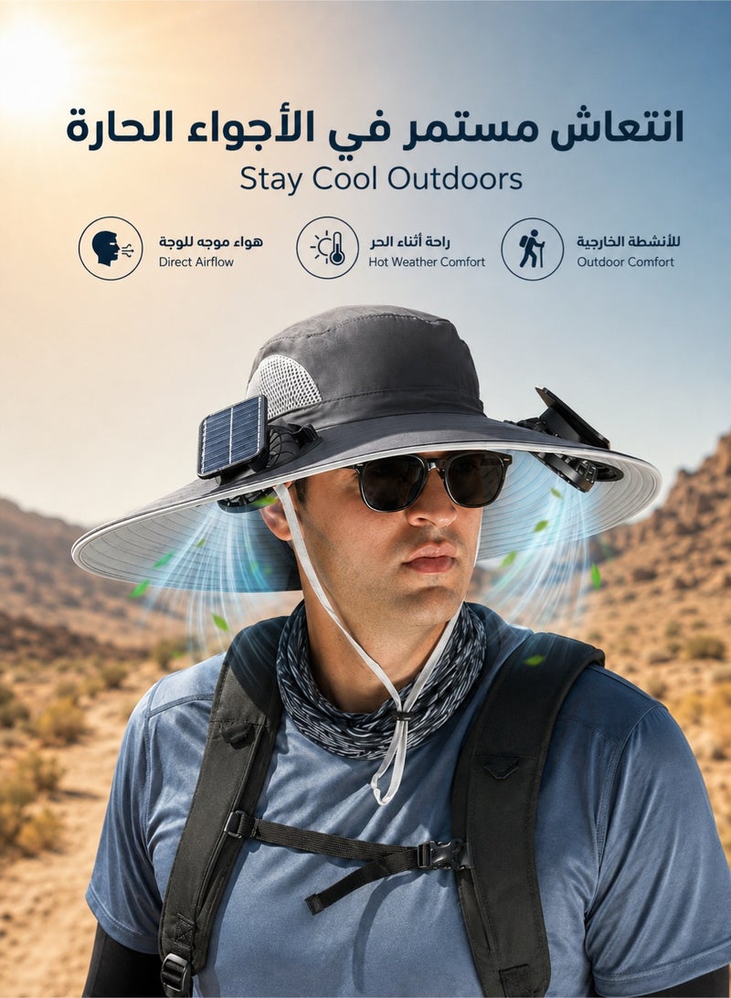 fdsport Solar Fan Sun Hat for Men Women, Wide Brim Bucket Hat with Solar Powered Cooling Fan, UPF50+ UV Protection Breathable Outdoor Fishing Hat for Hiking Camping Gardening Beach Safari Travel - Image 3