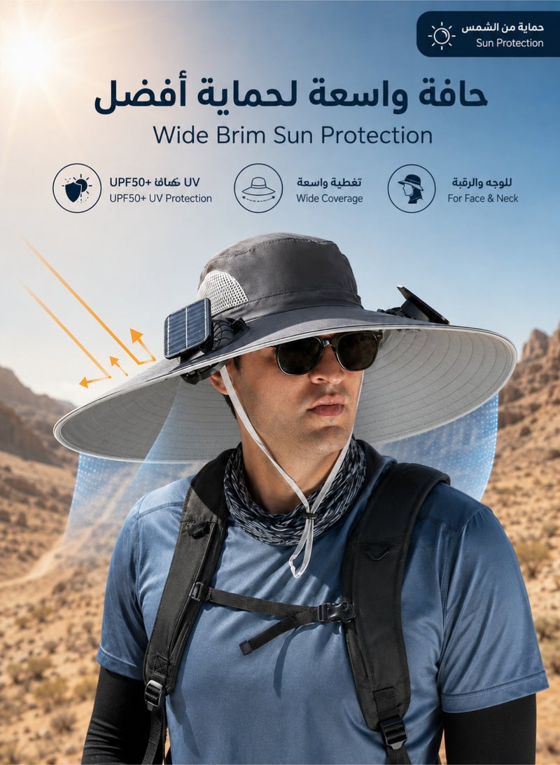 fdsport Solar Fan Sun Hat for Men Women, Wide Brim Bucket Hat with Solar Powered Cooling Fan, UPF50+ UV Protection Breathable Outdoor Fishing Hat for Hiking Camping Gardening Beach Safari Travel - Image 5