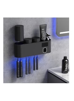 Generic Toothbrush Sanitizer, Self Adhesive Toothbrush Holder With 3 Cups, Automatic Toothpaste Squeezer Dispenser Bathroom Accessories Set  - Image 1
