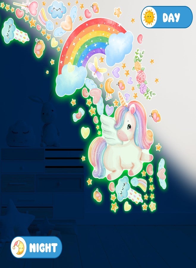 Robmoda Large Unicorn and Rainbow Wall Decals Glow in The Dark, Cute Stars Stickers for Baby Girls Room, Luminous Ceiling Decor for Bedroom Playroom Nursery - Image 3