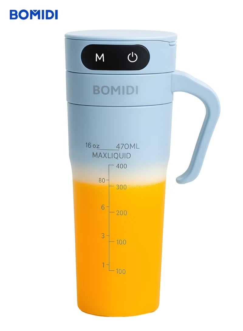 باميدي خلاط محمول | صانع عصائر | خلاط بروتين من الفولاذ المقاوم للصدأ بستة أوراق | أساسي لليوجا والجيم | شحن لاسلكي من النوع C | مقاوم للماء IPX7 | خلاط عصارة خالٍ من BPA للاستخدام المنزلي والخارجي (450 مل/16 أونصة) | JB01-أزرق - Image 2