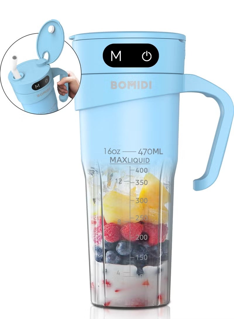 باميدي خلاط محمول | صانع عصائر | خلاط بروتين من الفولاذ المقاوم للصدأ بستة أوراق | أساسي لليوجا والجيم | شحن لاسلكي من النوع C | مقاوم للماء IPX7 | خلاط عصارة خالٍ من BPA للاستخدام المنزلي والخارجي (450 مل/16 أونصة) | JB01-أزرق - Image 5