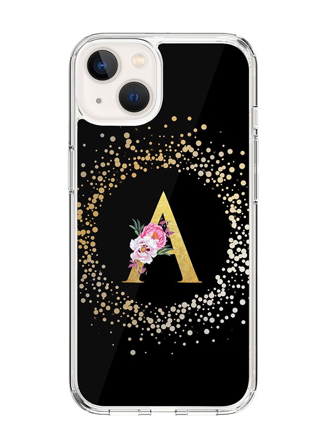 Stylizedd Classic Clear Case For iPhone 14 Plus, Hybrid Soft Case Flexible Edges Thin Cover- Custom Monogram Initial Letter Floral Pattern Alphabet - A(Black)  - Image 1