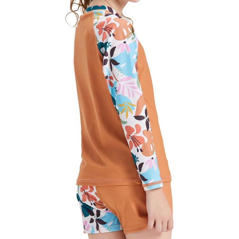 KID1234 Girls Long Sleeve Swimsuits 2 Pieces Set Rash Guard Swimwear Quick Dry Surfing Wetsuit for Kids Bathing Suit Dark Orange 7-8 Years - Image 2