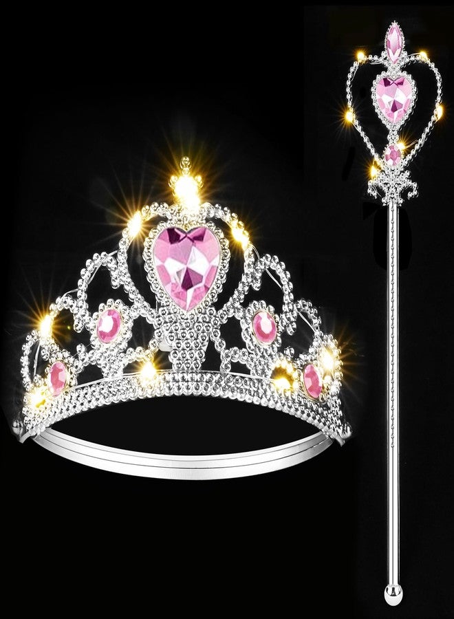 Vicloon 2PCS Light Up Princess Crown and Wands, Princess Dress Up Accessories for Little Girls, Princess Tiara Jewelry Toy for 3-6 Girl Christmas Birthday Cosplay Crown - Image 1
