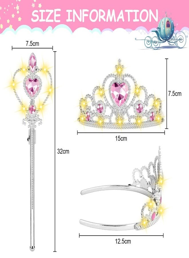 Vicloon 2PCS Light Up Princess Crown and Wands, Princess Dress Up Accessories for Little Girls, Princess Tiara Jewelry Toy for 3-6 Girl Christmas Birthday Cosplay Crown - Image 2