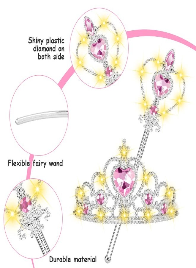 Vicloon 2PCS Light Up Princess Crown and Wands, Princess Dress Up Accessories for Little Girls, Princess Tiara Jewelry Toy for 3-6 Girl Christmas Birthday Cosplay Crown - Image 3