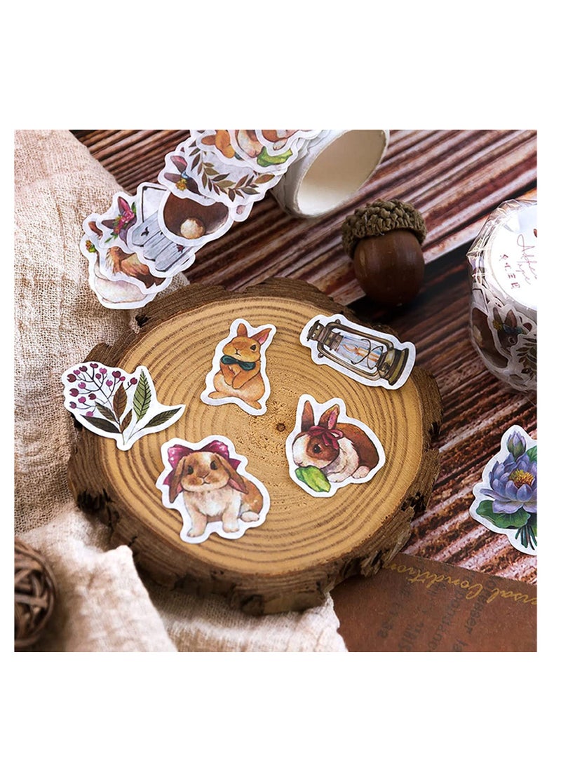 Excefore 600pcs Washi Tape Stickers Roll, 6 Roll Vintage Washi Tape, Decorative Butterfly Flower Animal Leaves Mushroom, Scrapbook Stickers for Art DIY Diary Planner, Colorful Aesthetic Stickers - Image 3