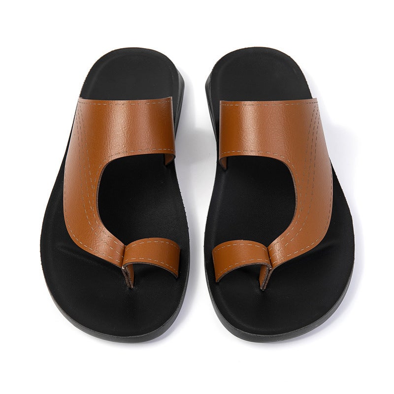 Men'S Summer Thick-Soled Sandals, Non-Slip, Wear-Resistant, Closed-Toe Beach Shoes, Outdoor Casual Leather Slippers - Image 1