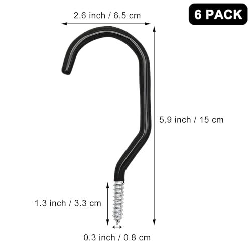 Scartink 6PCS Black Heavy Duty Bike Storage Hooks Bicycle Wall Mounted Hooks Large Screw Hooks for Wall,Ceiling - Image 3