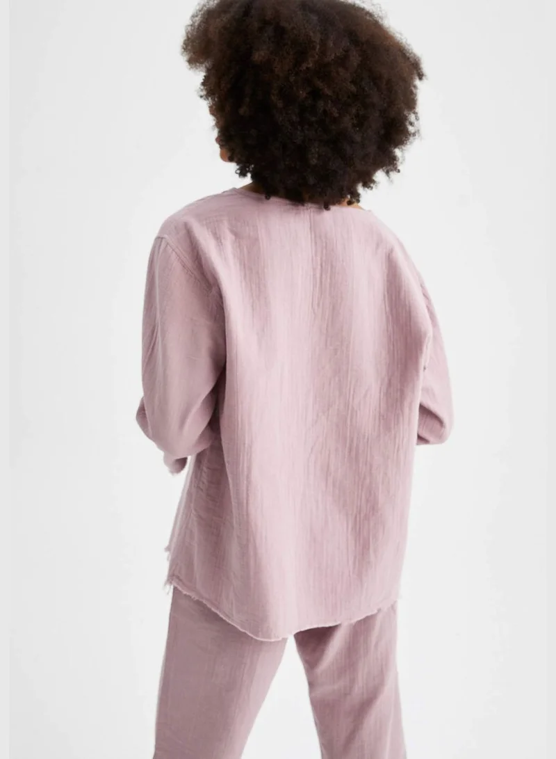 DeFacto Relax Fit V-Neck Long Sleeve Pyjama Top