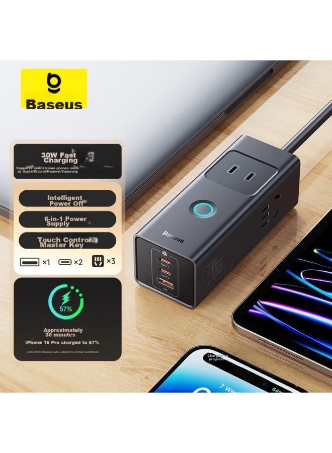 Baseus 30w Gan Charger Fast Charging Power Strip/extension Cord/outlet/power Board/extension Cord/portable Multi-functional Desktop Charging Station With Cable - Image 1