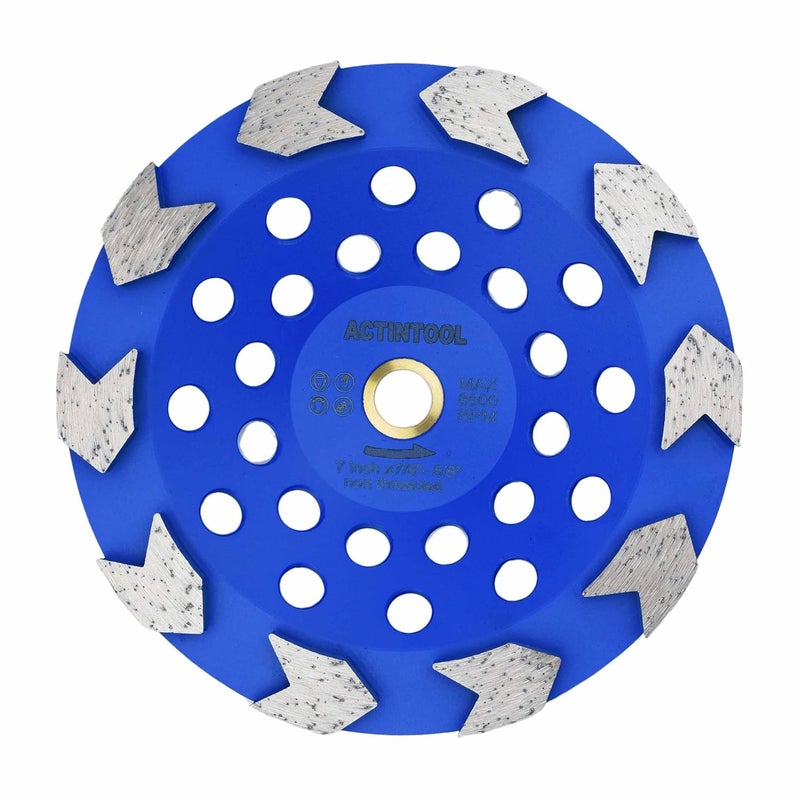 ACTINTOOL 7 in. x 7/8-5/8 in. Non Threaded 10 Pcs Arrow Segments Grinding Cup Wheel for for Concrete Epoxy Glue Mastic Paint and Coating Removal(7/8"-5/8" Non-Threaded) - Image 1