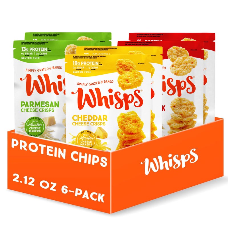 Whisps Cheese Crisps Variety Pack | Protein Chips | Healthy Snacks | Protein Snacks, Gluten Free, High Protein, Low Carb Keto Food | Parmesan, Cheddar Cheese, Asiago, Pepper Jack (2.12 Oz, 6 Pack) - Image 1