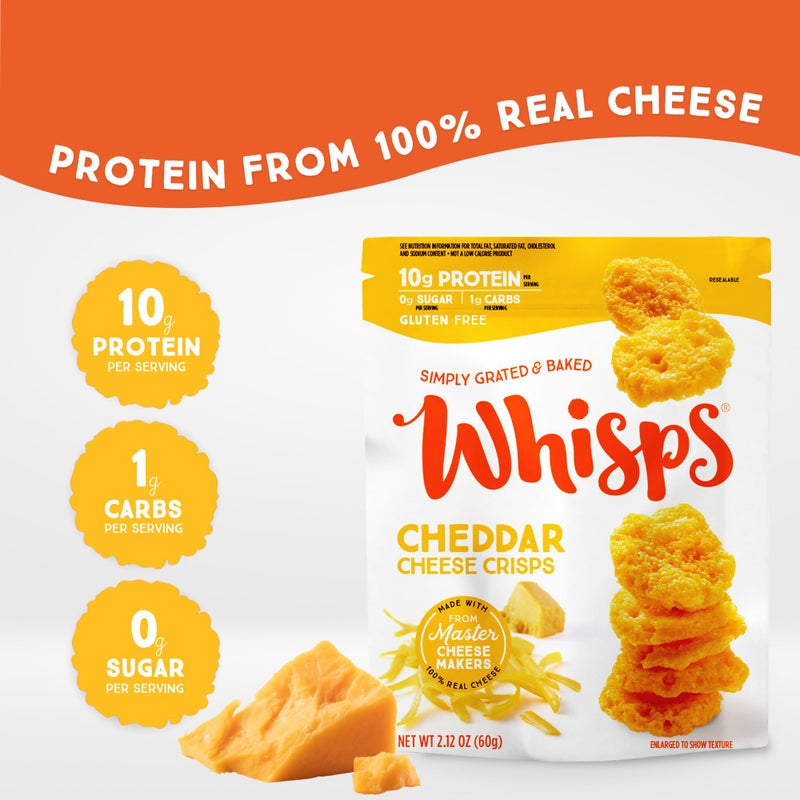 Whisps Cheese Crisps Variety Pack | Protein Chips | Healthy Snacks | Protein Snacks, Gluten Free, High Protein, Low Carb Keto Food | Parmesan, Cheddar Cheese, Asiago, Pepper Jack (2.12 Oz, 6 Pack) - Image 2