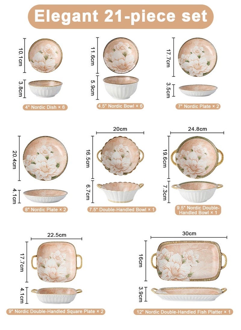 Gmisun 21 Pcs Dinnerware Set Japanese Style Garden Flowers Design Luxury High End Elegant Perfect Gift Set with Gorgeous Design and Original Colorful Flowers - Image 2