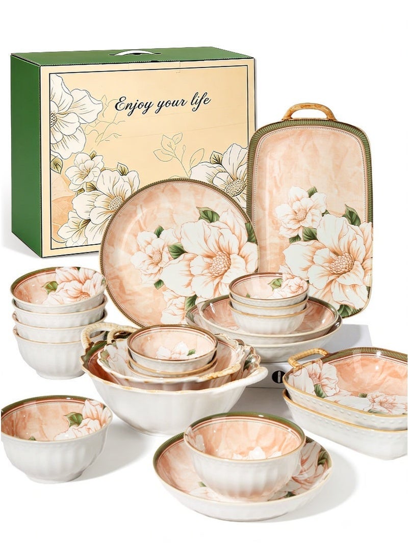 Gmisun 21 Pcs Dinnerware Set Japanese Style Garden Flowers Design Luxury High End Elegant Perfect Gift Set with Gorgeous Design and Original Colorful Flowers - Image 1
