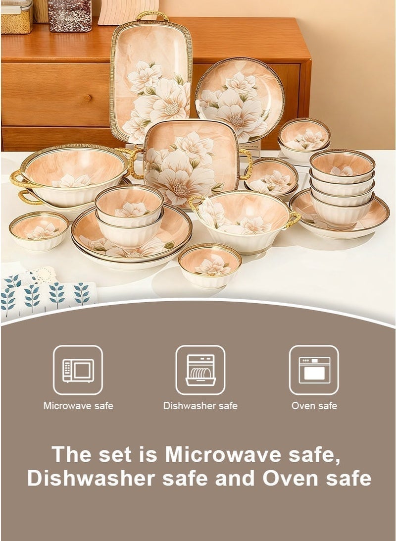Gmisun 21 Pcs Dinnerware Set Japanese Style Garden Flowers Design Luxury High End Elegant Perfect Gift Set with Gorgeous Design and Original Colorful Flowers - Image 3