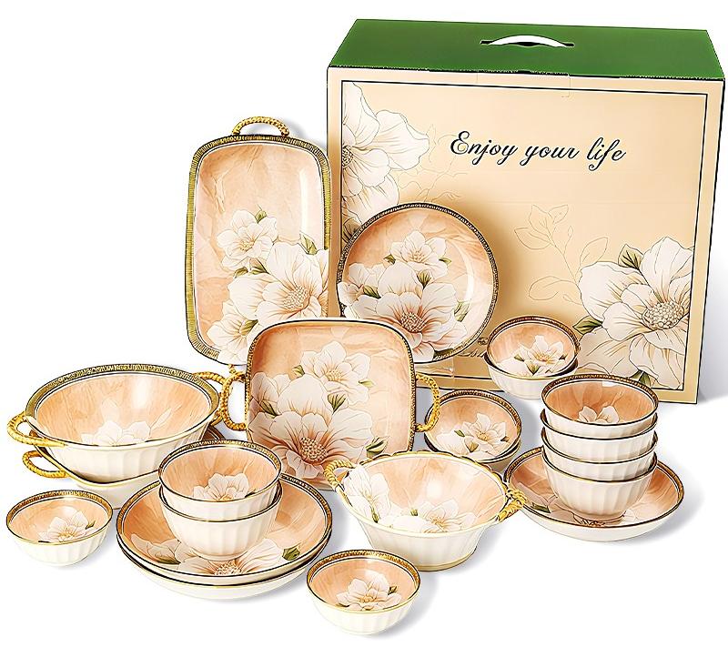 Gmisun 21 Pcs Dinnerware Set Japanese Style Garden Flowers Design Luxury High End Elegant Perfect Gift Set with Gorgeous Design and Original Colorful Flowers - Image 1