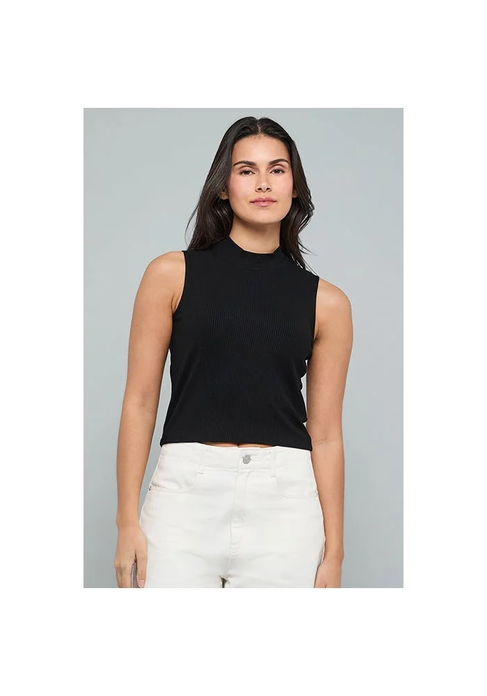 R&b Ribbed Sleeveless Top with High Neck