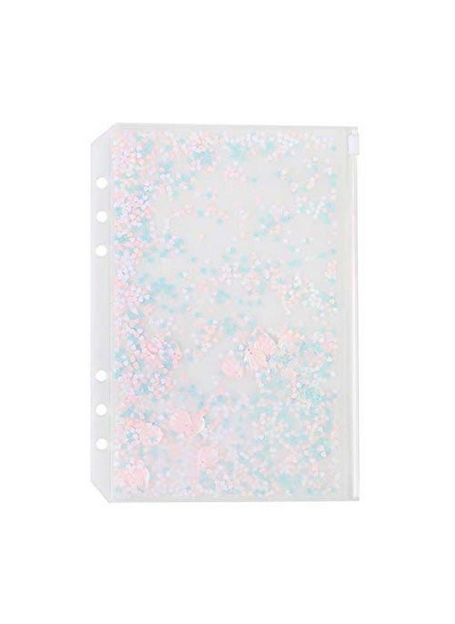 Chris.W - 2 Pack Clear Plastic Zipper Pockets Envelopes For A5 6-Ring Binder Notebook, Built-In Glitter Flakes Decorations (A5 Size) - Image 1