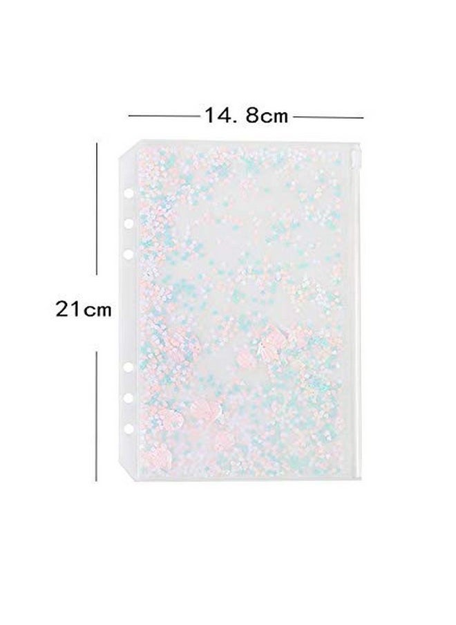 Chris.W - 2 Pack Clear Plastic Zipper Pockets Envelopes For A5 6-Ring Binder Notebook, Built-In Glitter Flakes Decorations (A5 Size) - Image 1