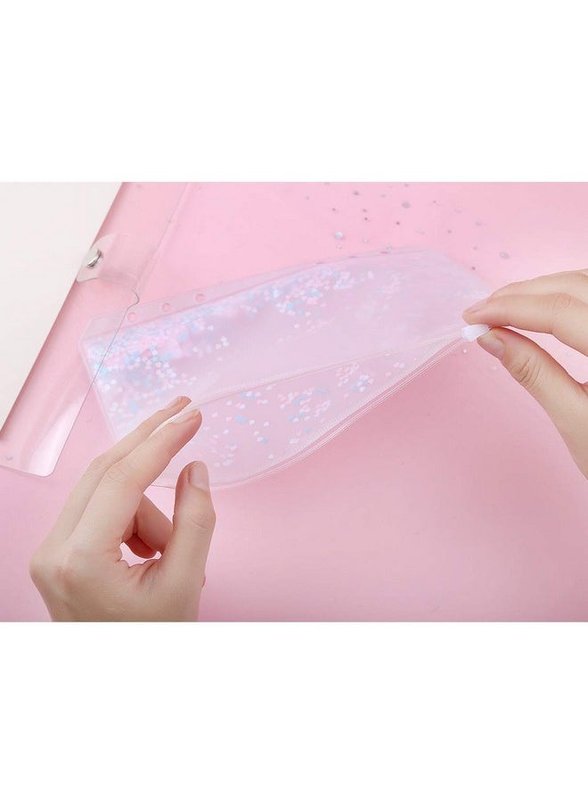 Chris.W - 2 Pack Clear Plastic Zipper Pockets Envelopes For A5 6-Ring Binder Notebook, Built-In Glitter Flakes Decorations (A5 Size) - Image 1