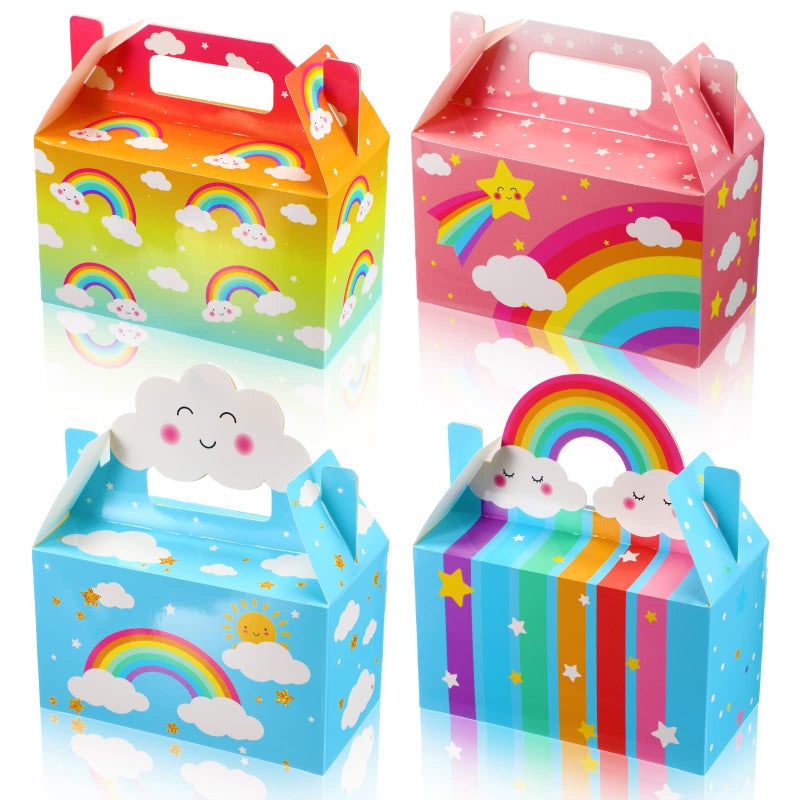 Nezyo 24 Pack Rainbow Party Favor Boxes Cloud Treat Rainbow Party Decorations Favors Kraft Paper Goodie Boxes with Handles Candy Goodies Gift for Kids Birthday Baby Shower Supplies - Image 1