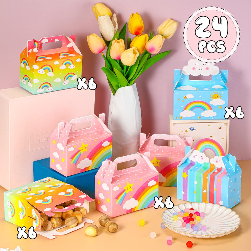Nezyo 24 Pack Rainbow Party Favor Boxes Cloud Treat Rainbow Party Decorations Favors Kraft Paper Goodie Boxes with Handles Candy Goodies Gift for Kids Birthday Baby Shower Supplies - Image 5
