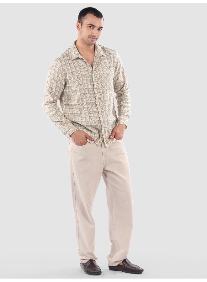 Beyoung Beige Busy Check Cotton Shirt  - Image 5