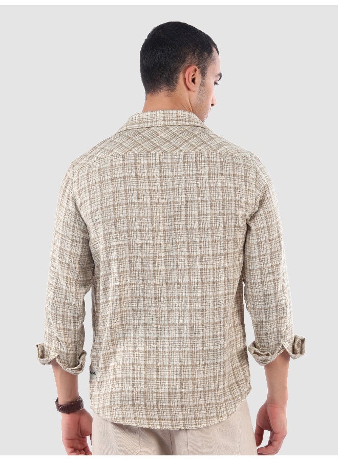 Beyoung Beige Busy Check Cotton Shirt  - Image 3