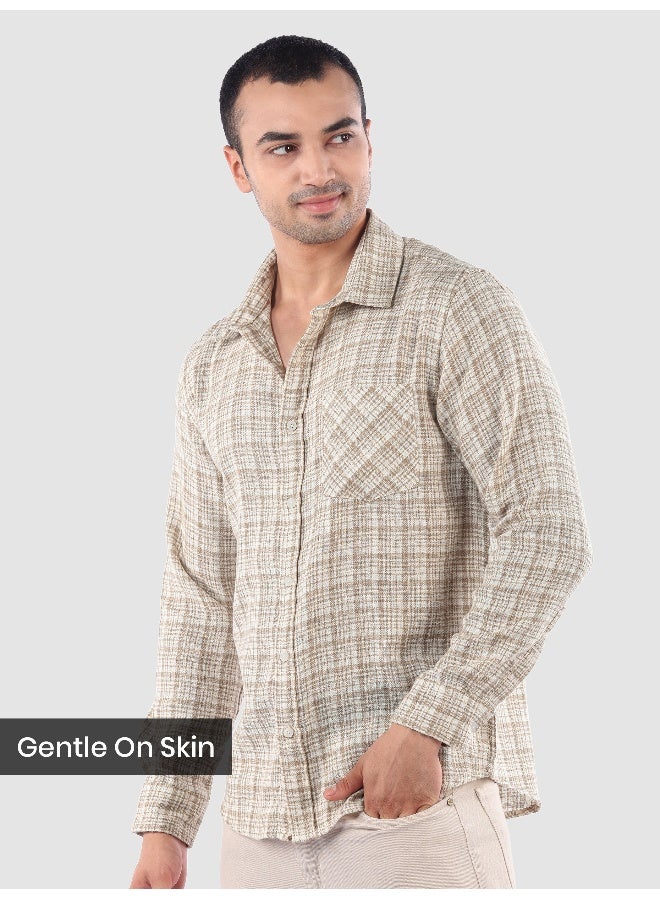 Beyoung Beige Busy Check Cotton Shirt  - Image 2