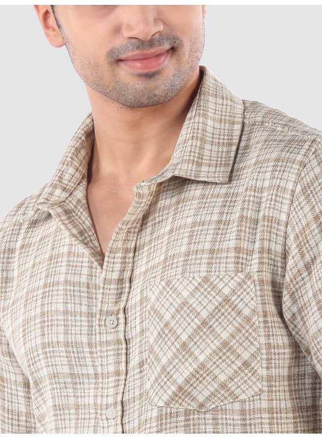 Beyoung Beige Busy Check Cotton Shirt  - Image 4