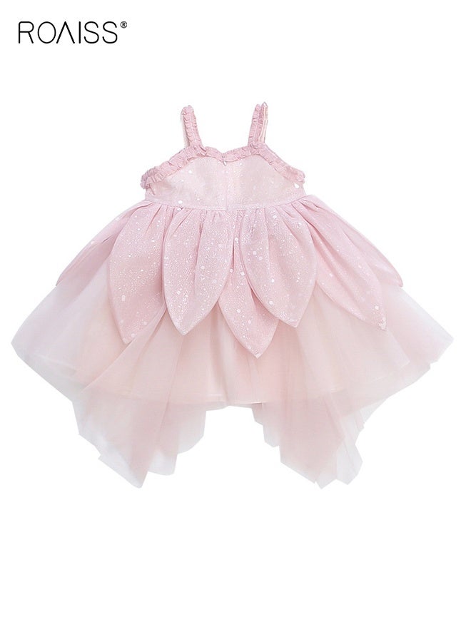 رويس فستان من التول للطفلة الصغيرة، فستان بدون أكمام بتصميم بتلات مطرزة، فستان كاجوال أنيق، فستان صيفي بقصّة A، فستان صيفي بقصّة A، مناسب للشاطئ أو السفر أو الزفاف أو أي مناسبة - Image 2