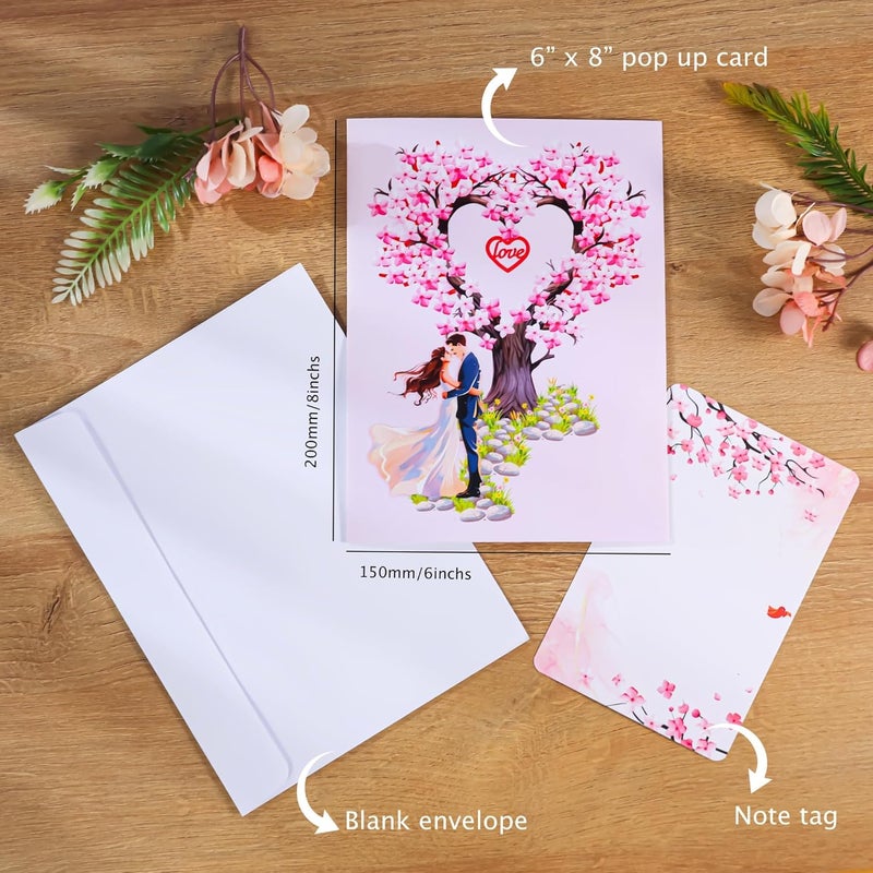 كاست ويف بطاقات تهنئة ثلاثية الأبعاد على شكل قلب وزهر الكرز، جسر مع بطاقات ذكرى الزواج للزوجين للزوجة والزوج ولها وله وللصديقة، هدية مثالية لعيد الميلاد والزواج وعيد الحب وعيد الأم - Image 4