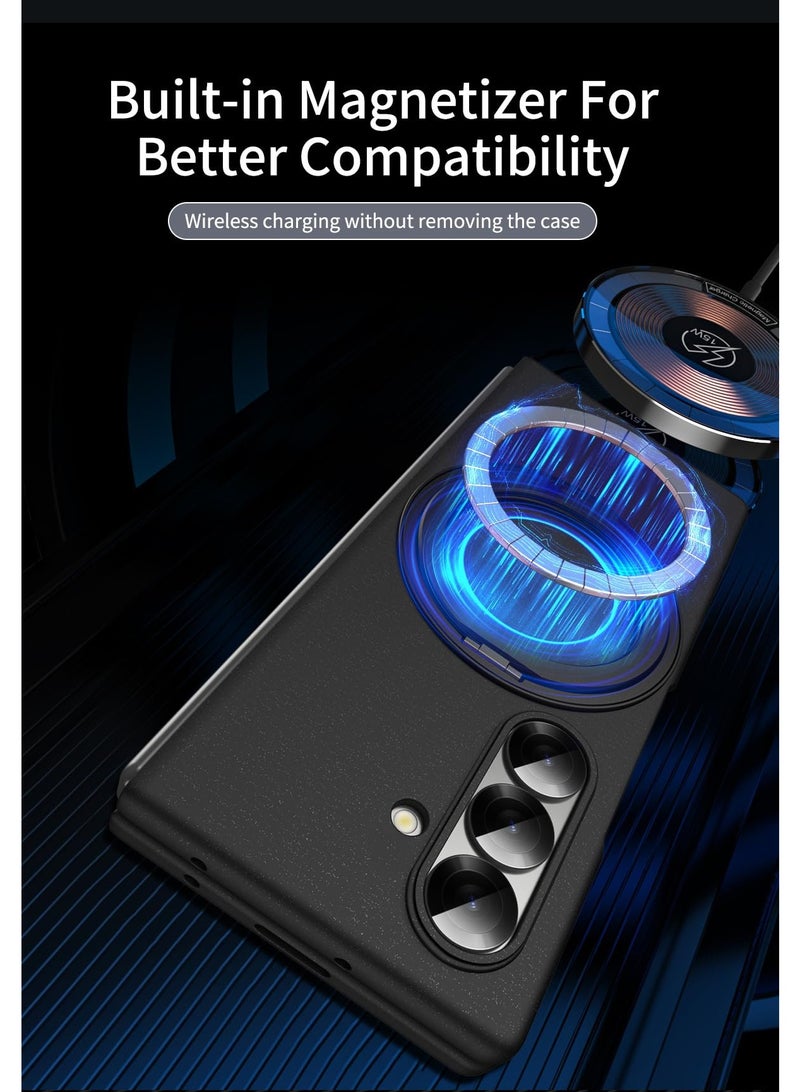 general Magnetic Case for Samsung Galaxy Z Fold 7 5G [Built-in Screen Protector] [Support Wireless Charging] Micro-Frosted Shockproof Cover with 360° Rotating Ring Holder Stand - Image 4