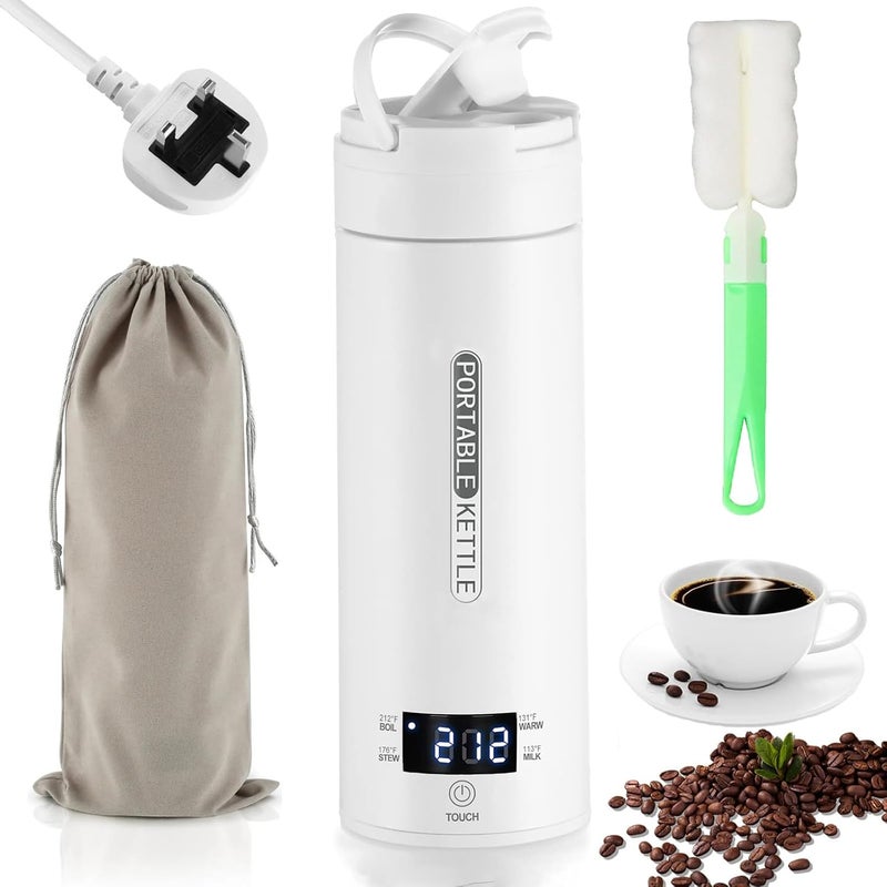 Hulami Travel Electric Kettle - 316 Stainless Steel Portable Tea Coffee Kettle Water Boiler, Water Heater with 4 Temperature Control, Auto Shut-Off & Boil Dry Protection, 500ML Camping Kettle (White) - Image 1