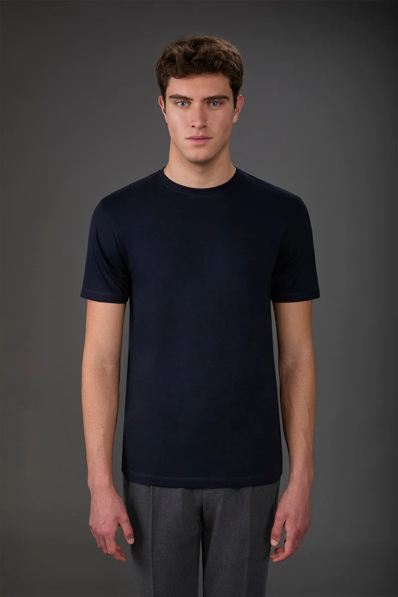 Men's short-sleeved jersey T-shirt with collar 100% cotton - Dk Blue