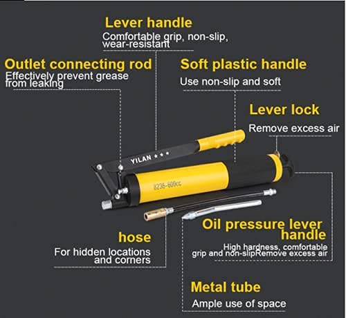 TONSYL Super Value Lever Grease Gun with Aluminum Die Cast Head Heavy Duty Professional Lever Handle Grease Gun Mini Lever Grease Gun Pistol Grip Grease Gun Yellow 1 kg - Image 4