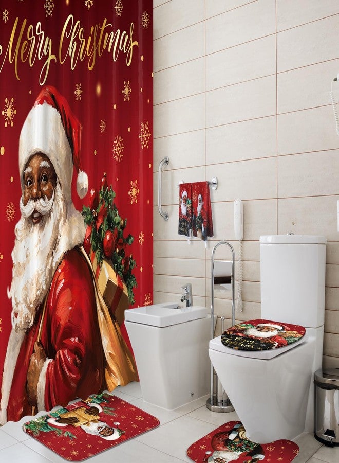 Honoson 8 Pcs Christmas Black Santa Claus Shower Curtain Set with Rugs and Kitchen Towels African American Christmas Bathroom Decor Black Santa Claus Shower Curtain Decorations Xmas Farmhouse Gifts - Image 4