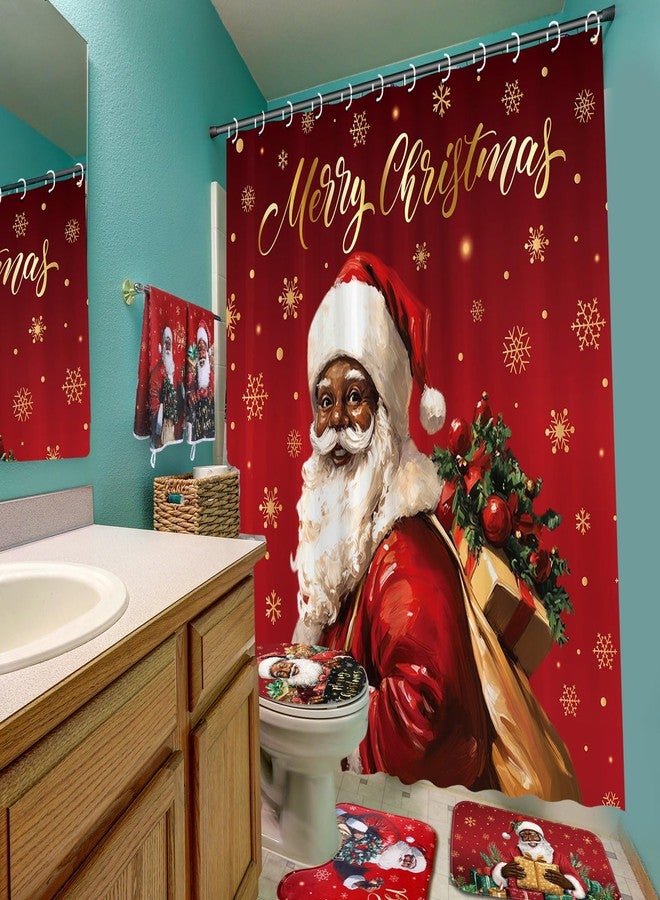 Honoson 8 Pcs Christmas Black Santa Claus Shower Curtain Set with Rugs and Kitchen Towels African American Christmas Bathroom Decor Black Santa Claus Shower Curtain Decorations Xmas Farmhouse Gifts - Image 2