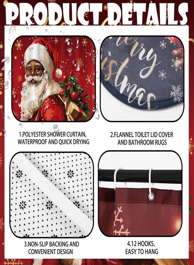 Honoson 8 Pcs Christmas Black Santa Claus Shower Curtain Set with Rugs and Kitchen Towels African American Christmas Bathroom Decor Black Santa Claus Shower Curtain Decorations Xmas Farmhouse Gifts - Image 5