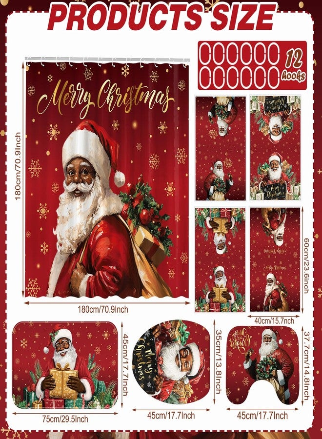 Honoson 8 Pcs Christmas Black Santa Claus Shower Curtain Set with Rugs and Kitchen Towels African American Christmas Bathroom Decor Black Santa Claus Shower Curtain Decorations Xmas Farmhouse Gifts - Image 3
