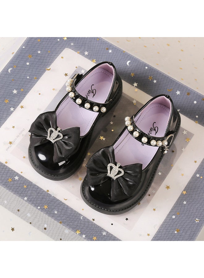 Girl's Leather Shoes Autumn Children's Soft Sole Princess Shoes Little Girl Spring/autumn Performance Shoes Student Flats Pearl - Image 1