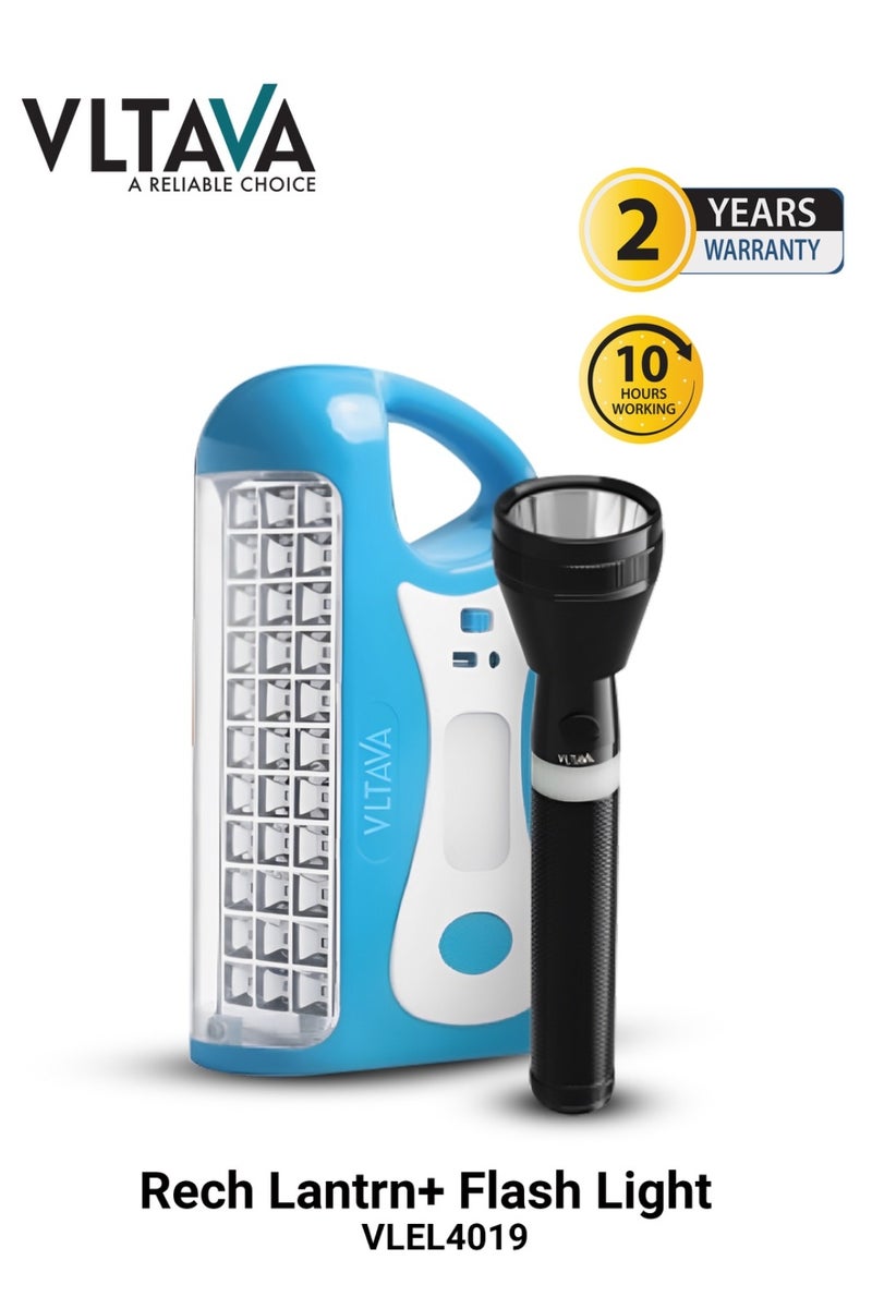 VLTAVA Rechargeable LED Lantern with Flashlight – 2-in-1 Emergency Light Combo, 10-Hour Backup, USB/Solar Charging, Power Bank Function - VLEL4019 - Image 1